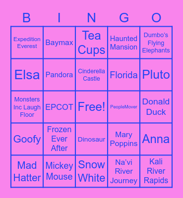 Disney World Florida Bingo Card