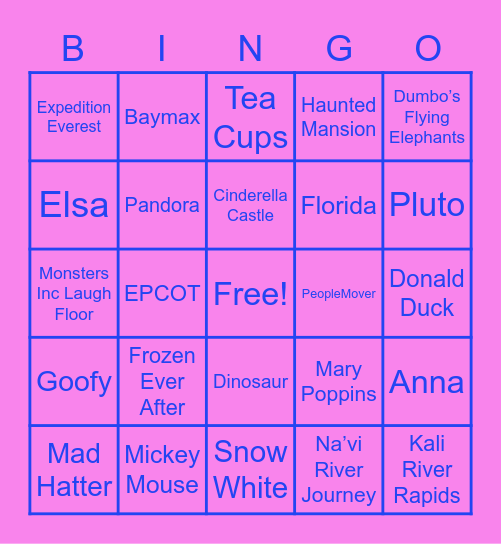 Disney World Florida Bingo Card