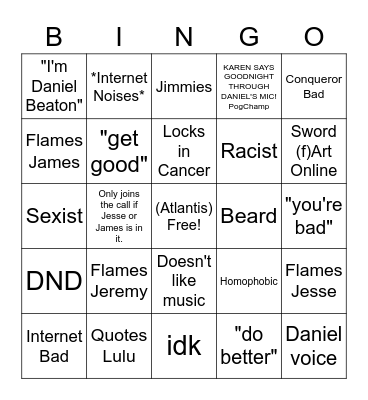 Daniel Bingo Card