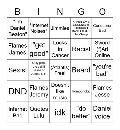Daniel Bingo Card