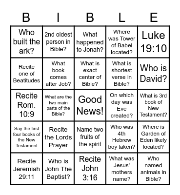 Get to know the Bible Bingo Card