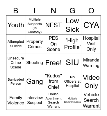 Assaults Callout Bingo Card