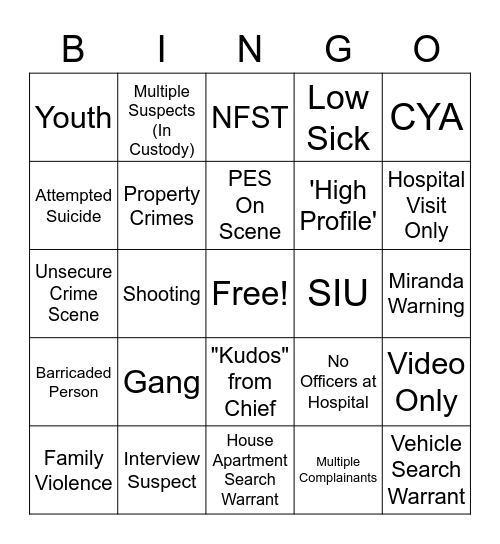 Assaults Callout Bingo Card