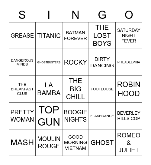 647 MARKS MOVIE THEMES Bingo Card