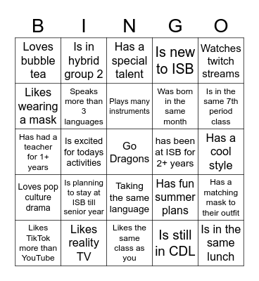 Find a freshman who... Bingo Card