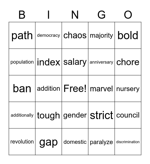 B6L6 Vocabulary Review Bingo Card