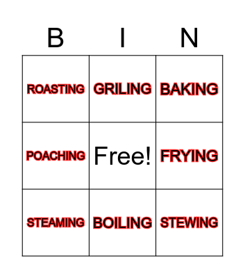 Method of Cooking Bingo Card