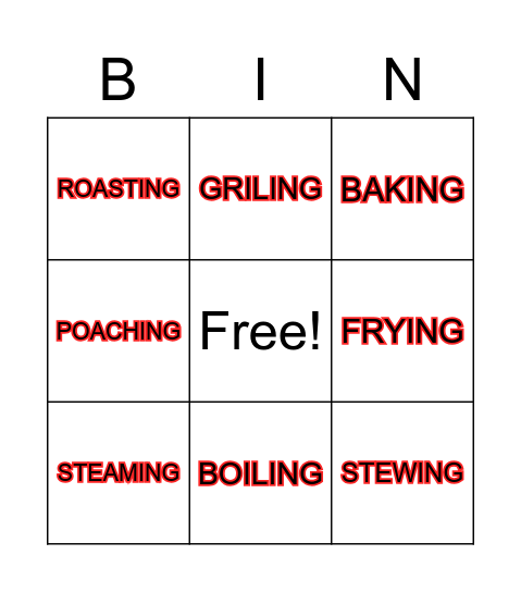 Method of Cooking Bingo Card