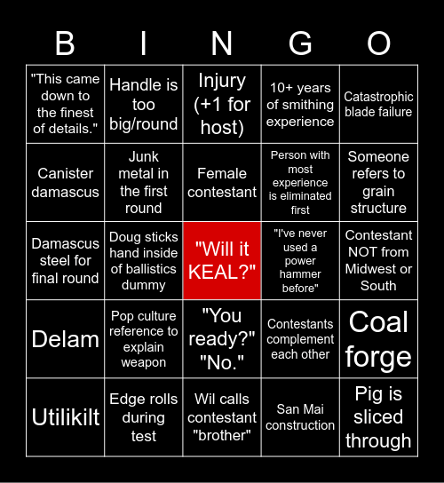 Forged in Fire Bingo/Drinking Game Bingo Card