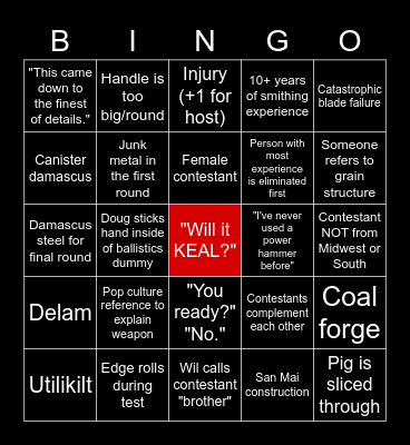 Forged in Fire Bingo/Drinking Game Bingo Card