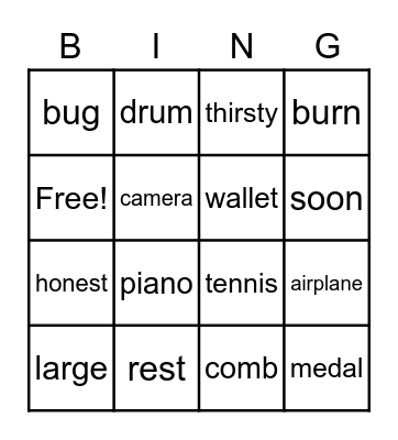 B5L2 Vocabulary Bingo Card