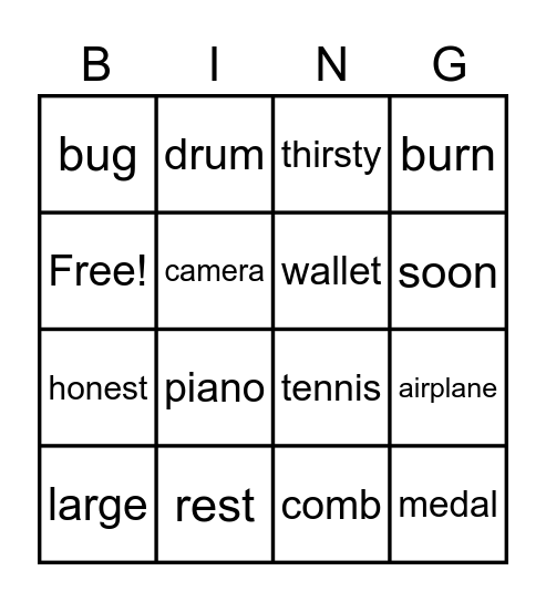 B5L2 Vocabulary Bingo Card