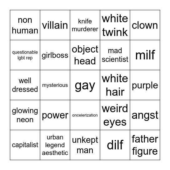 Fanservant Tumblr sexymen Bingo Card