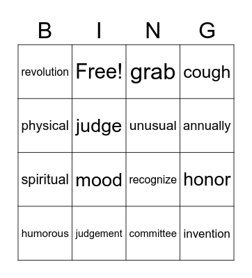 B2L7 Vocabulary Bingo Card