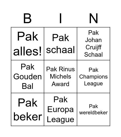 Tadic Bingo Card