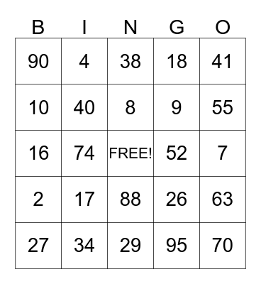 Number Bingo Card