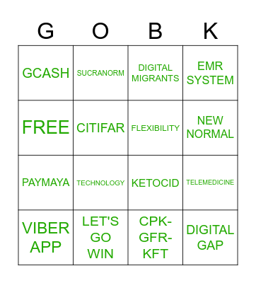 GO BK Bingo Card