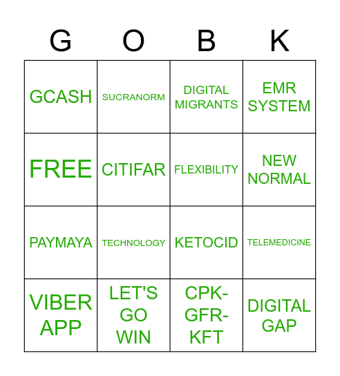 GO BK Bingo Card