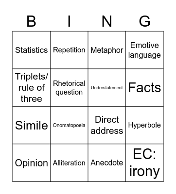 Rhetorical devices BINGO! Bingo Card