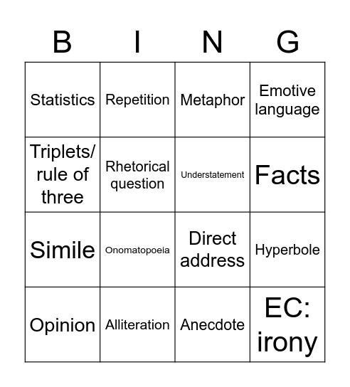 Rhetorical devices BINGO! Bingo Card