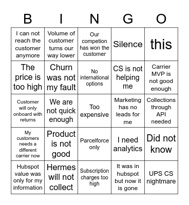 Sales Excuses Bingo Card