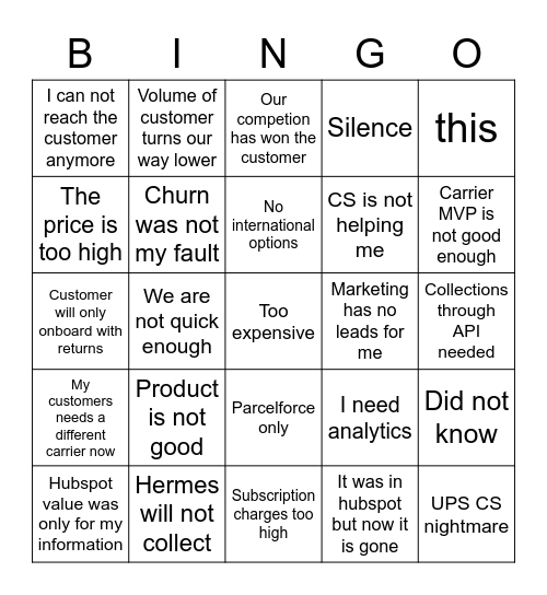 Sales Excuses Bingo Card