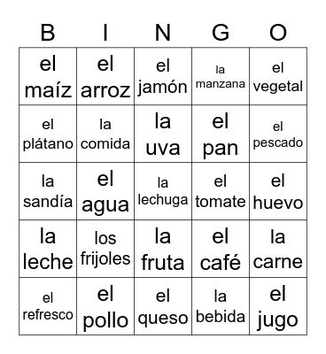 La Comida Bingo Card