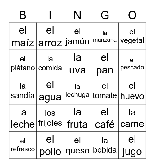 La Comida Bingo Card