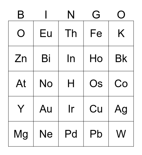 Teminator Bingo Card