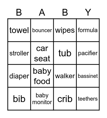 Baby Oliver Bingo Card