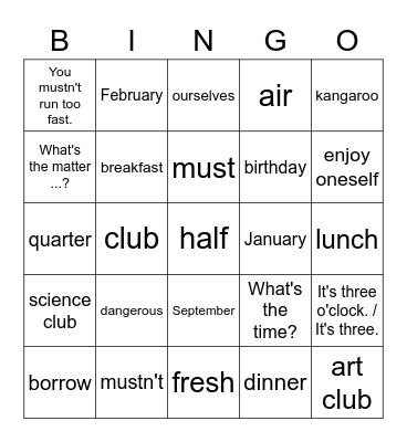 2B Revision Units 13-15 Bingo Card
