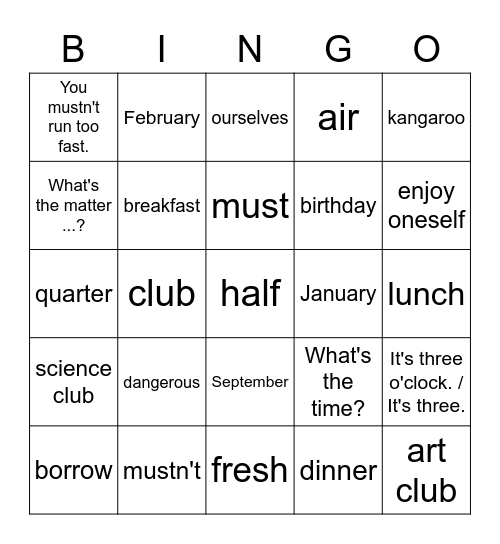 2B Revision Units 13-15 Bingo Card