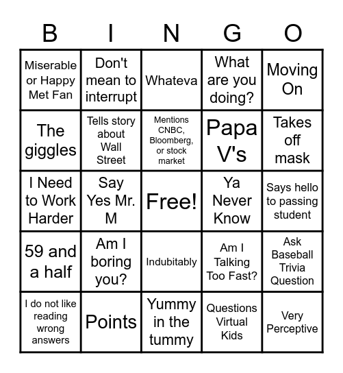 Mr. M Bingo Card