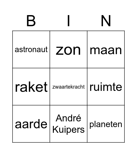 De ruimte Bingo Card