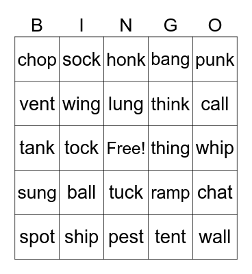 Digraphs, Blends, Glued Sounds Bingo Card