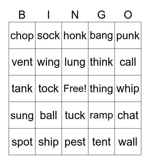 Digraphs, Blends, Glued Sounds Bingo Card