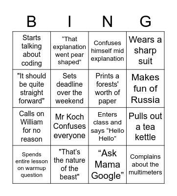 Mr Koch Bingo Card