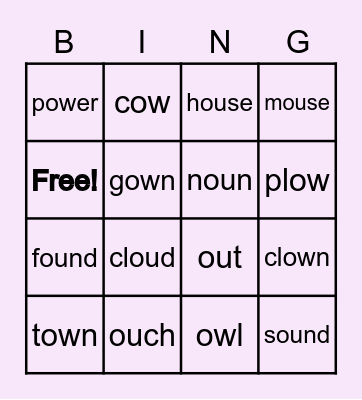 OW and OU words Bingo Card