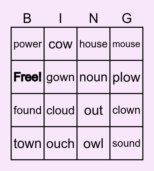 OW and OU words Bingo Card