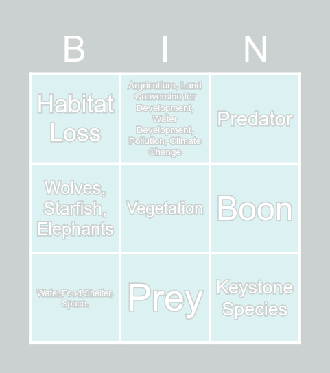 Keystone Species & Habitat Loss Bingo! Bingo Card