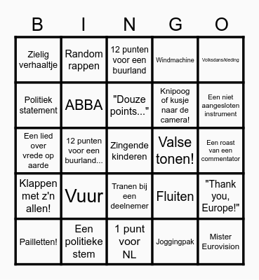 Eurovision Bingo 2021 Bingo Card