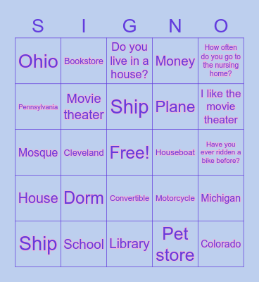 Unit 4 Signo Bingo Card