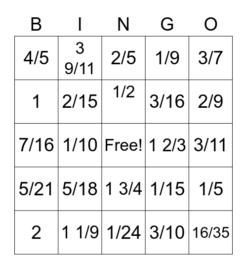 Multiplying & Dividing Bingo Card