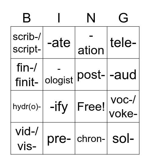 VOCAB BINGO Card