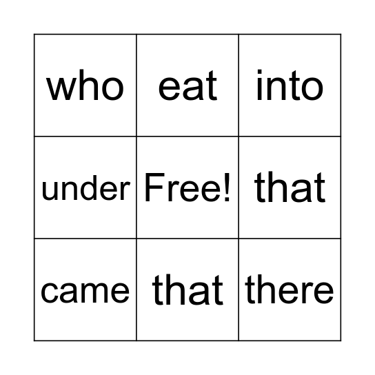 Lollipop Words Bingo Card