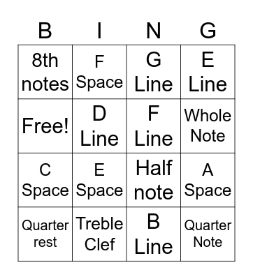 Music Class Bingo! Bingo Card