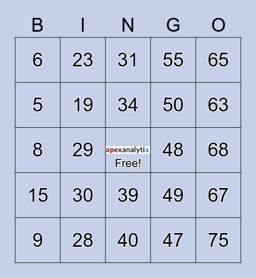 apexanalytix  Virtual Bingo! Bingo Card