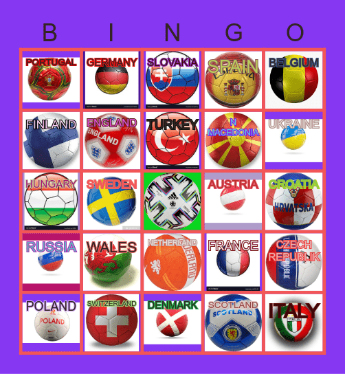 UEFA EURO 2020 Bingo Card