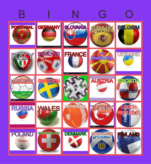 UEFA EURO 2020 Bingo Card