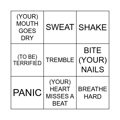 NERVOUSNESS AND FEAR Bingo Card